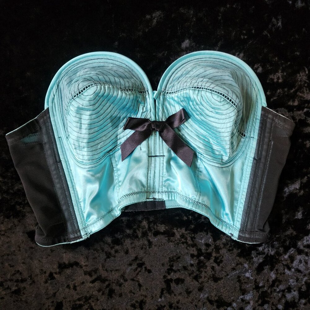 Bettie Page Longline Teal/Black Overwire Bra